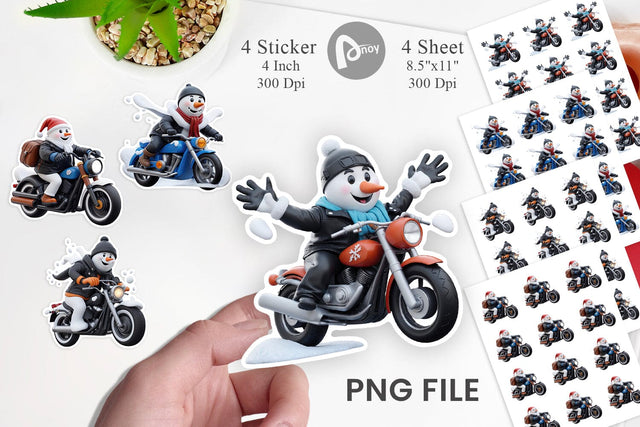 Sticker 3D Snowman Biker Sublimation artnoy 