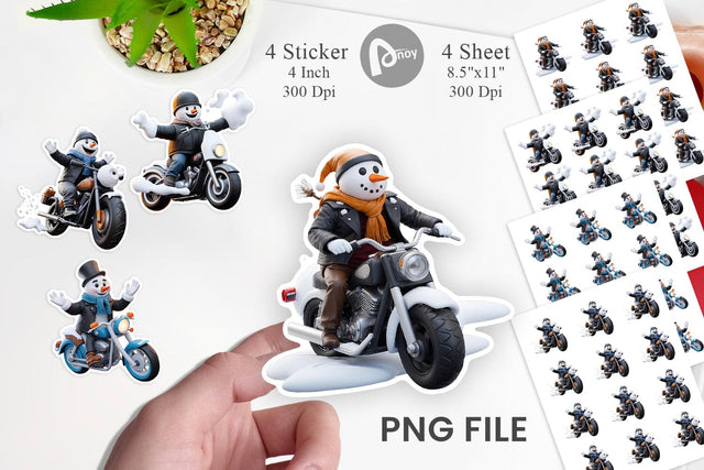 Sticker 3D Snowman Biker Sublimation artnoy 