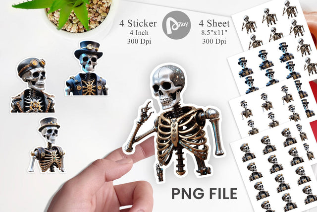 Sticker 3D Steampunk Skeleton Sublimation artnoy 