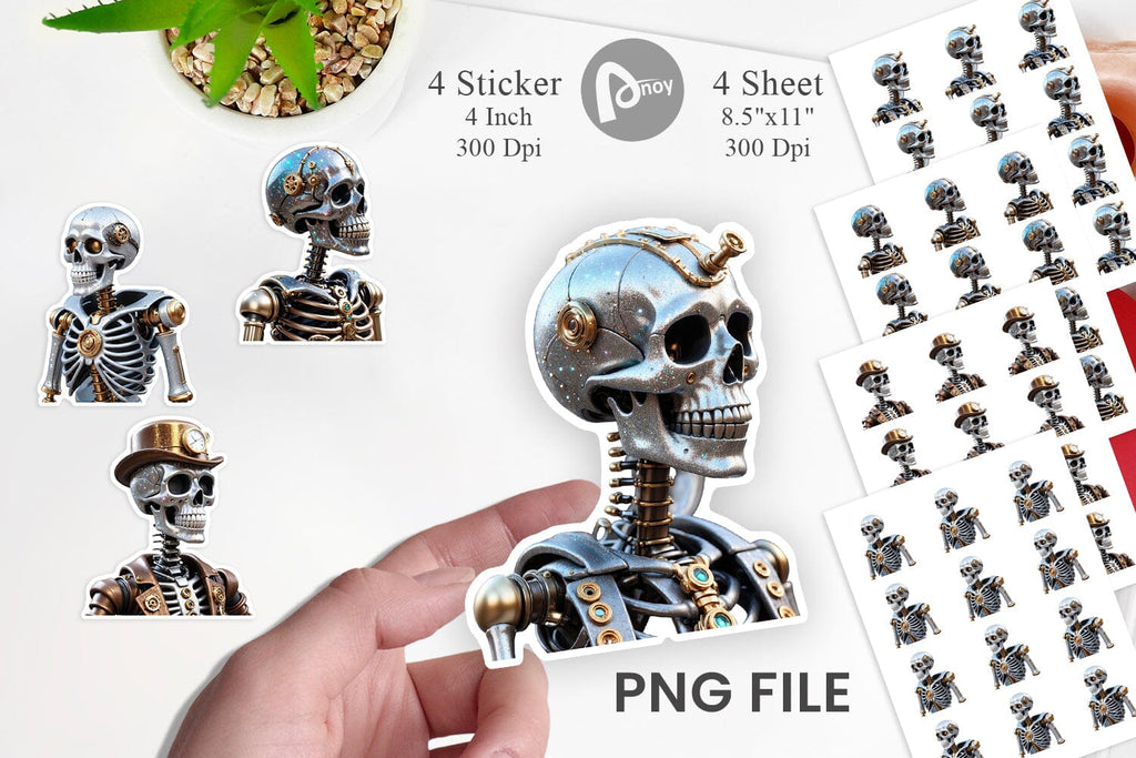 Sticker 3D Steampunk Skeleton - So Fontsy