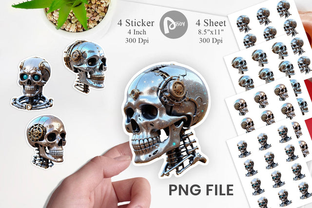 Sticker 3D Steampunk Skull Sublimation artnoy 