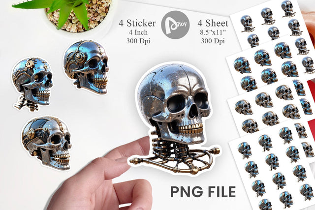 Sticker 3D Steampunk Skull Sublimation artnoy 