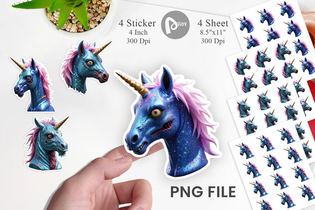 Sticker 3D Zombie Unicorn Sublimation artnoy 