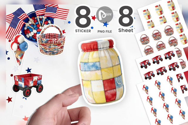 Sticker 4th July Picnic Patchwork Watercolor Sublimation artnoy 