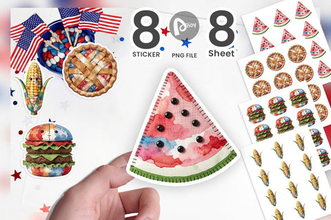 Sticker 4th July Picnic Patchwork Watercolor Sublimation artnoy 