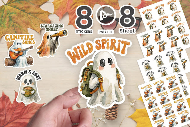 Sticker 70s Retro Autumn Campfire Ghosts SVG artnoy 