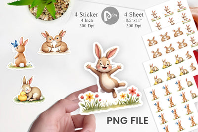Sticker Adorable Fluffy Easter Bunnies Watercolor Sublimation artnoy 