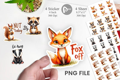 Sticker Angry Forest Animal Watercolor Art Sublimation artnoy 