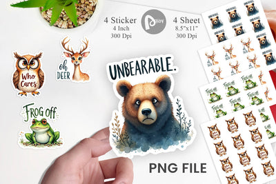 Sticker Angry Forest Animal Watercolor Art Sublimation artnoy 