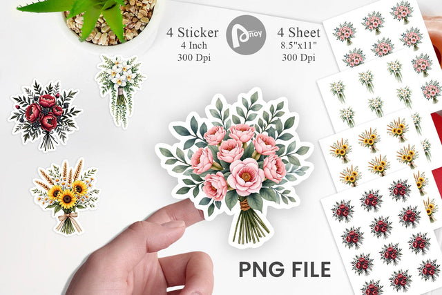 Sticker Antique Botanical Wedding Bouquets Sublimation artnoy 