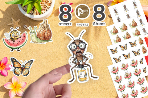 Sticker Anxious Beach Bug Watercolor Sublimation artnoy 