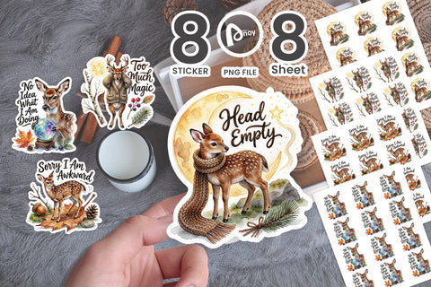 Sticker Anxious Fawn Forest Hygge Watercolor Quote Sublimation artnoy 