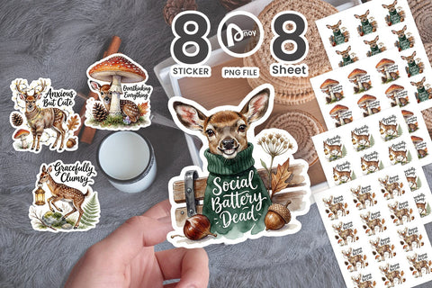 Sticker Anxious Fawn Forest Hygge Watercolor Quote Sublimation artnoy 