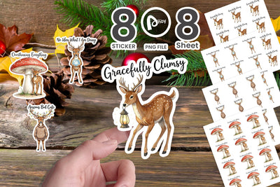 Sticker Anxious Fawn Forest Hygge Watercolor Sublimation artnoy 