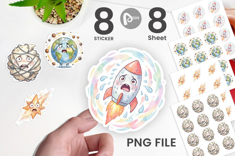 Sticker Anxious Space Rocket and Planet Sublimation artnoy 