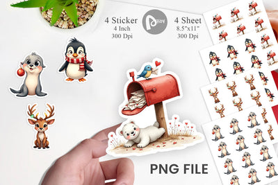 Sticker Arctic Antics Holiday Vintage Polar Animals Sublimation artnoy 