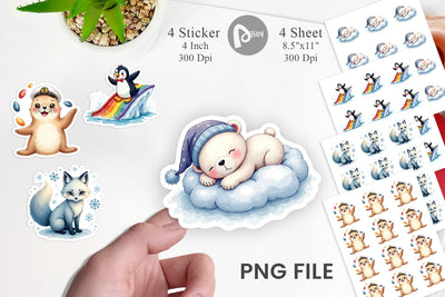 Sticker Arctic Cuties Whimsical Watercolor Sublimation artnoy 