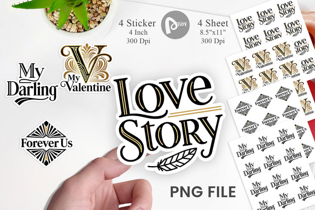 Sticker Art Deco Valentine Elegant Quotes Sublimation artnoy 