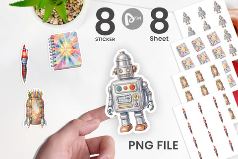 Sticker Atomic Age School Supplies Watercolor Sublimation artnoy 