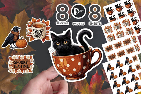 Sticker Autumn Crow Spooky Tea Party Art SVG artnoy 