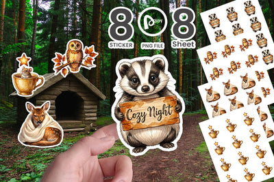 Sticker Autumn Ember Hygge Animal Watercolor Sublimation artnoy 