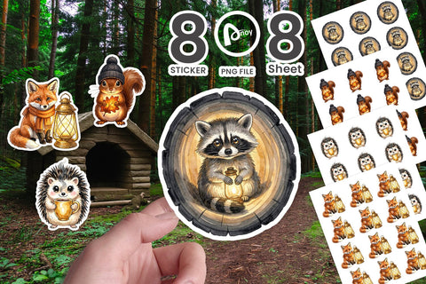 Sticker Autumn Ember Hygge Animal Watercolor Sublimation artnoy 