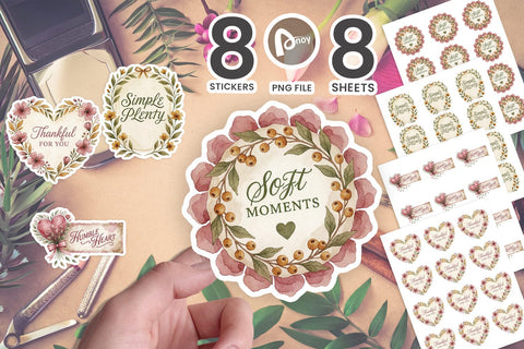 Sticker Autumn Wildflower Heart Wreath Labels SVG artnoy 