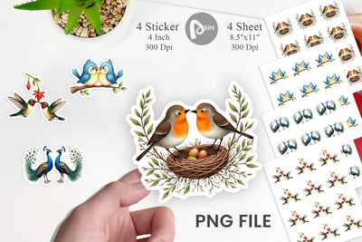 Sticker Avian Affection Watercolor Bird Couples Sublimation artnoy 