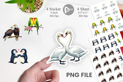 Sticker Avian Affection Watercolor Bird Couples Sublimation artnoy 