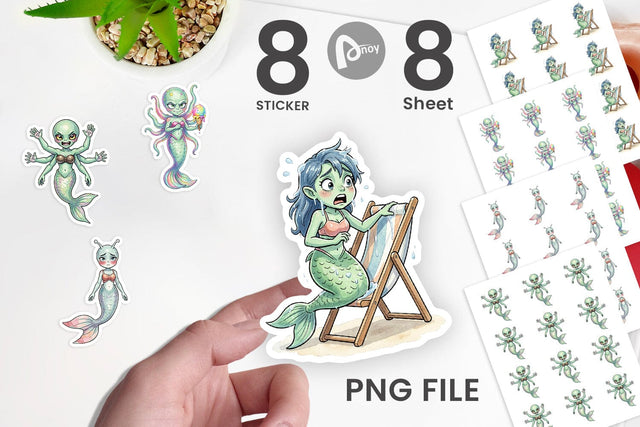 Sticker Awkward Alien Mermaids Sublimation artnoy 