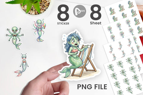 Sticker Awkward Alien Mermaids Sublimation artnoy 
