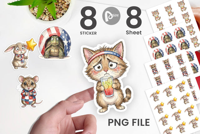 Sticker Awkward Patriotic Animals Watercolor Sublimation artnoy 