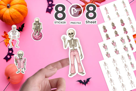 Sticker Awkward Pink Skeleton Retro Watercolor Sublimation artnoy 