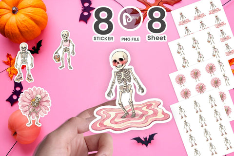 Sticker Awkward Pink Skeleton Retro Watercolor Sublimation artnoy 