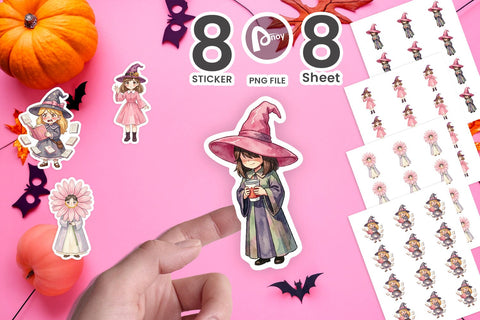 Sticker Awkward Pink Witch Retro Watercolor Sublimation artnoy 