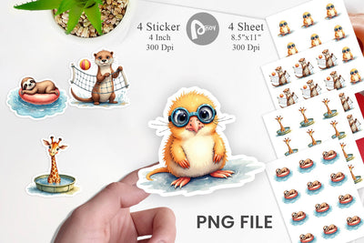 Sticker Awkward Pool Animals Sublimation artnoy 