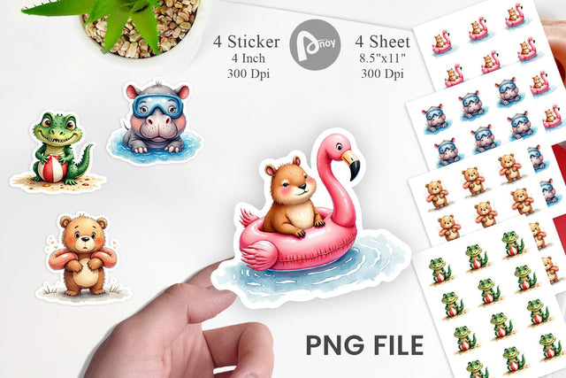 Sticker Awkward Pool Animals Sublimation artnoy 