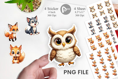 Sticker Baby Forest Animals Winter Watercolor Sublimation artnoy 