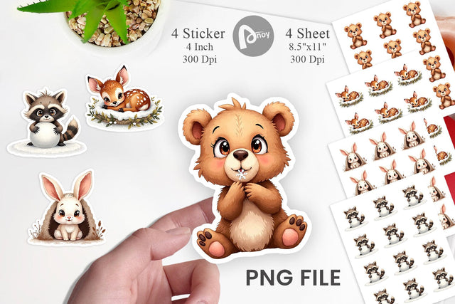 Sticker Baby Forest Animals Winter Watercolor Sublimation artnoy 