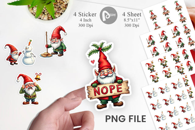Sticker Bah Humbug Gnomes: A Sarcastic Watercolor Sublimation artnoy 