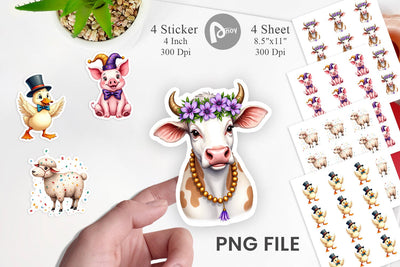 Sticker Barnyard Bash Farm Animals Mardi Gras Sublimation artnoy 