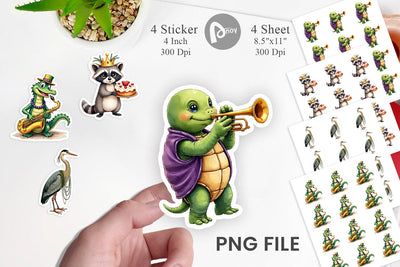 Sticker Bayou Jazz Mardi Gras Animals Watercolor Sublimation artnoy 