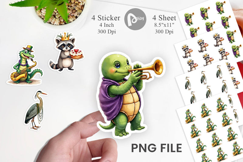 Sticker Bayou Jazz Mardi Gras Animals Watercolor Sublimation artnoy 