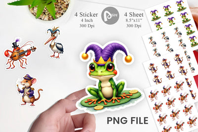 Sticker Bayou Jazz Mardi Gras Animals Watercolor Sublimation artnoy 
