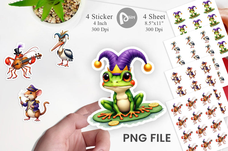 Sticker Bayou Jazz Mardi Gras Animals Watercolor Sublimation artnoy 