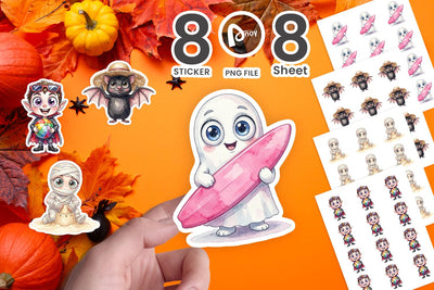Sticker Beach Boo Bash Summerween Watercolor Sublimation artnoy 