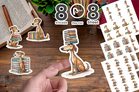 Sticker Bibliophile Dog Book Stack Watercolor Sublimation artnoy 