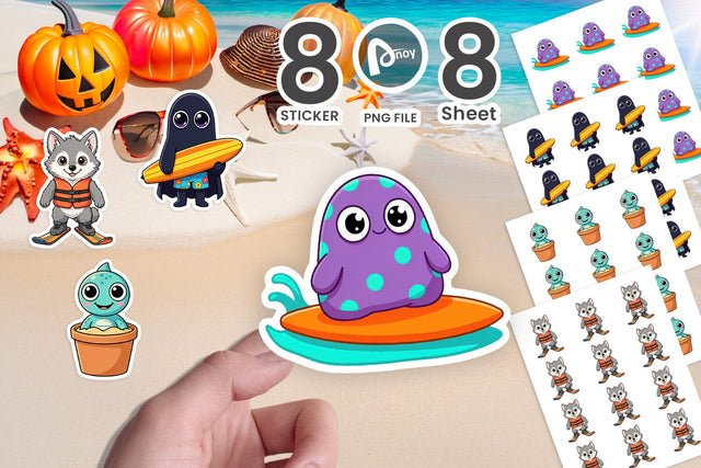 Sticker Big Eye Summer Monster Surfing Sublimation artnoy 