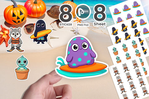 Sticker Big Eye Summer Monster Surfing Sublimation artnoy 