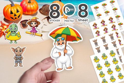 Sticker Big Eye Summer Monster Surfing Sublimation artnoy 